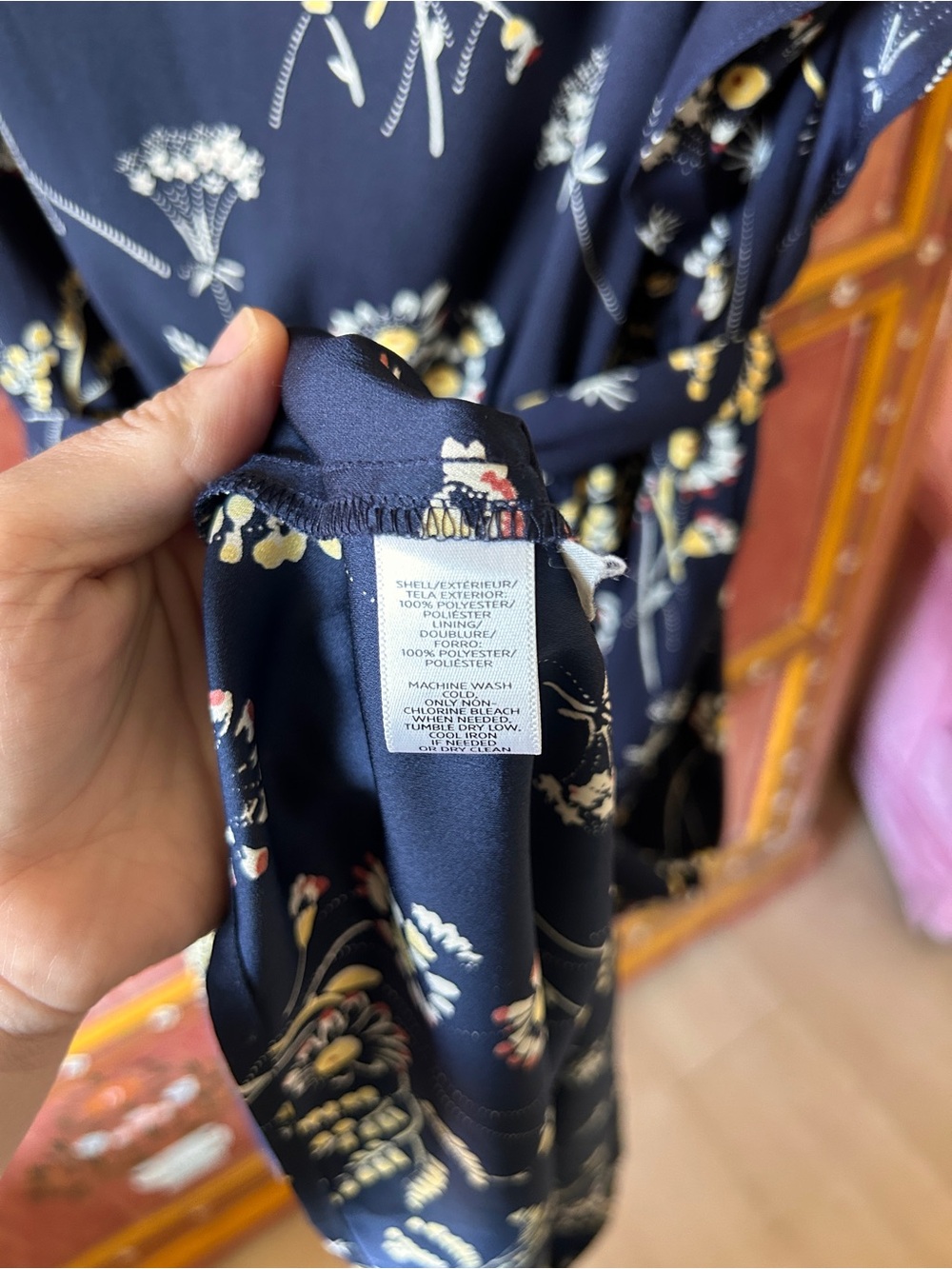 LOFT Navy Floral Midi Dress with Tie Waist - Picture 4 of 4